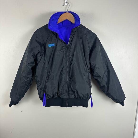 Vintage Columbia Reversible Puffer Winter Ski Jacket Purple Black Retro Women M - Picture 5 of 9